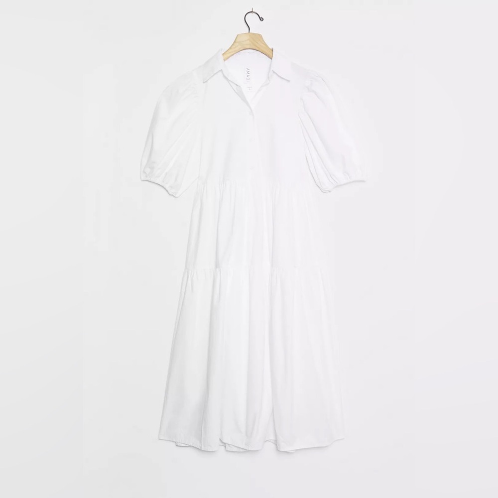 NWT Anthropologie AMADI Poplin Cordelia Puff Sleeve Minimalist Tiered Shirtdress - Picture 2 of 9